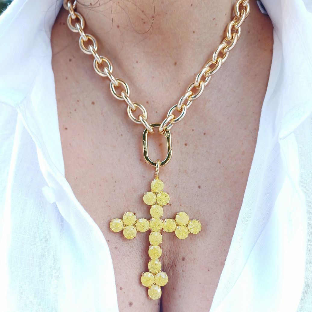 Alevá Bijoux Nuova Bizantina Kreuzanhänger Gold 7 cm
