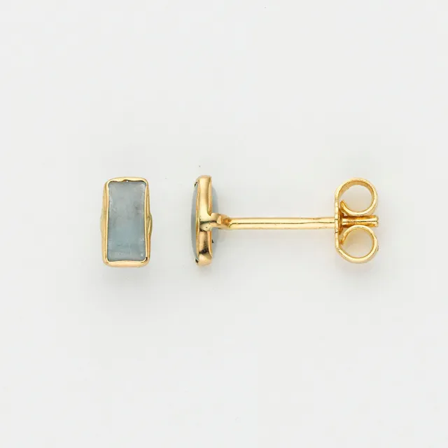 Eugen Rühle Ohrstecker Aquamarin Cabochon 585 Gelbgold rechteckig