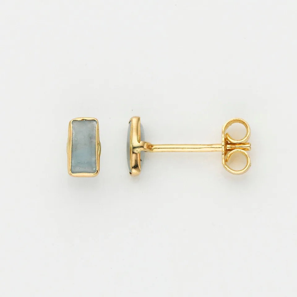 Eugen Rühle Ohrstecker Aquamarin Cabochon 585 Gelbgold rechteckig