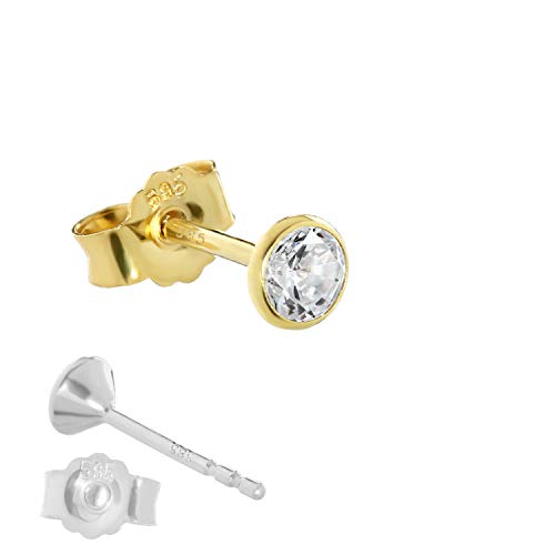 NKlaus Ohrstecker 14 Karat Gelbgold Zirkonia 4 mm