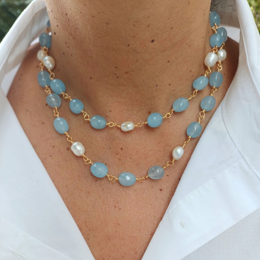 Alevá Bijoux Calliope Halskette Gold Quarz Perle 80 cm