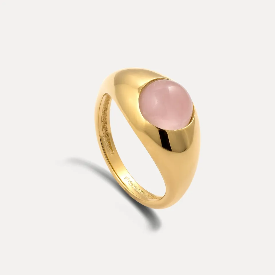 Stilnest Eden Pea Rosenquarz Ring Gold Vermeil 52