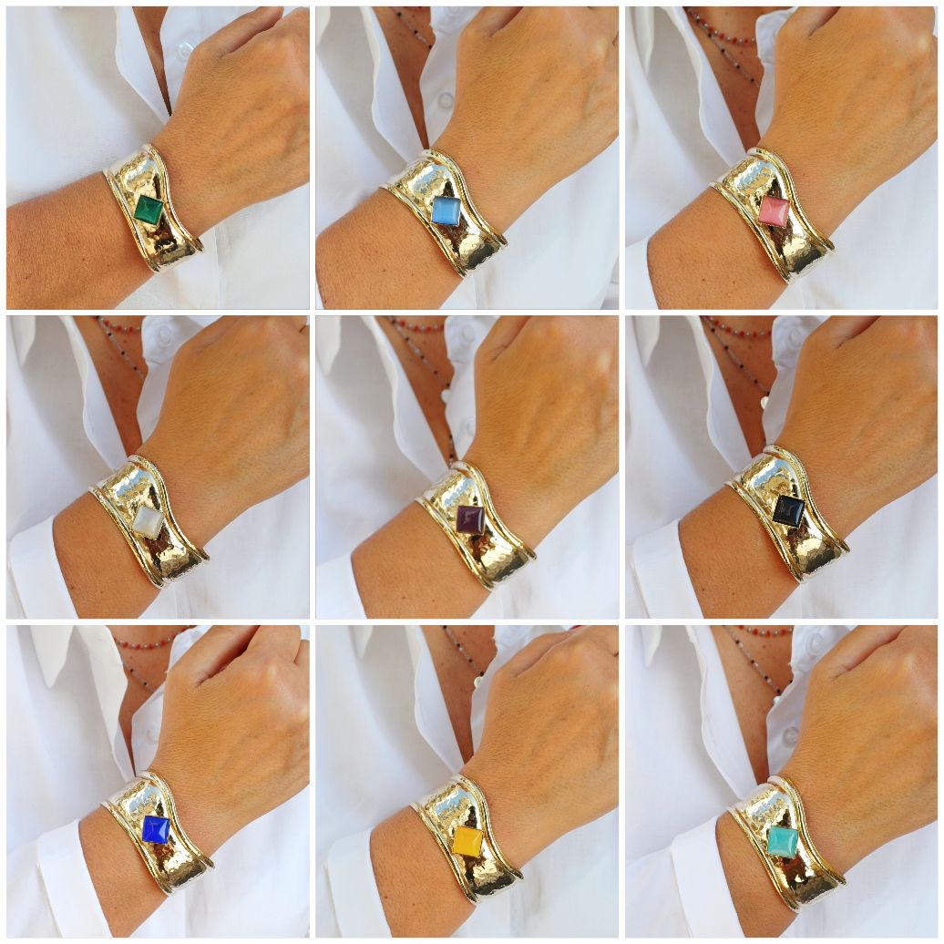 Alevá Bijoux Giano Armband Gold mit Cat-Eye Cabochon