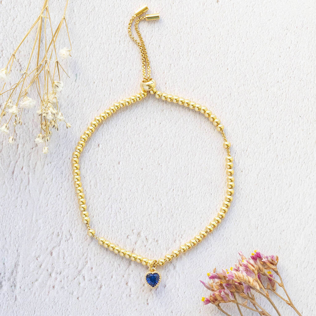 Joy by Corrine Smith Beaded Birthstone Heart Armband Gold Herz