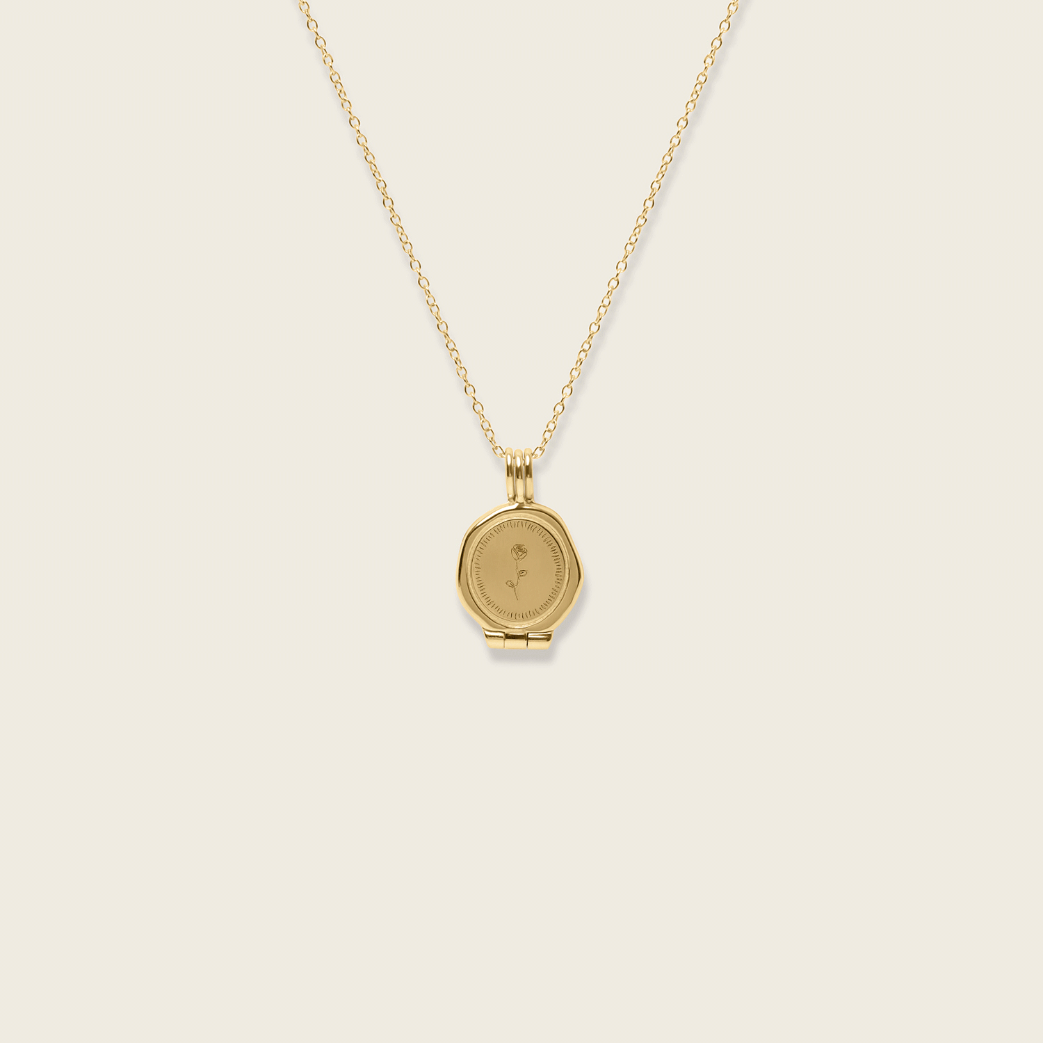 Stilnest Rose Seal Medaillon Kette 585 Gold 14k 45cm gravierbar