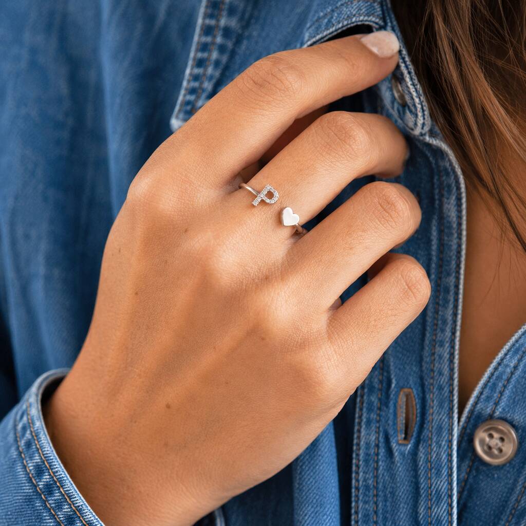 Joy Crystal Initial Heart Ring Silber verstellbar Kristall