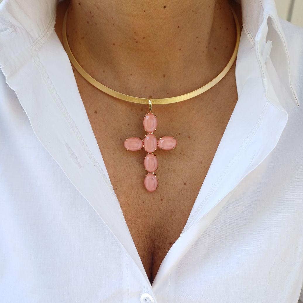 Alevá Bijoux Iris Mirror Kreuz Anhänger Gold Kristall