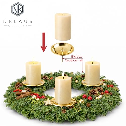 NKlaus Adventskranz Kerzenhalter mit Dorn Messing Gold Ø8 cm