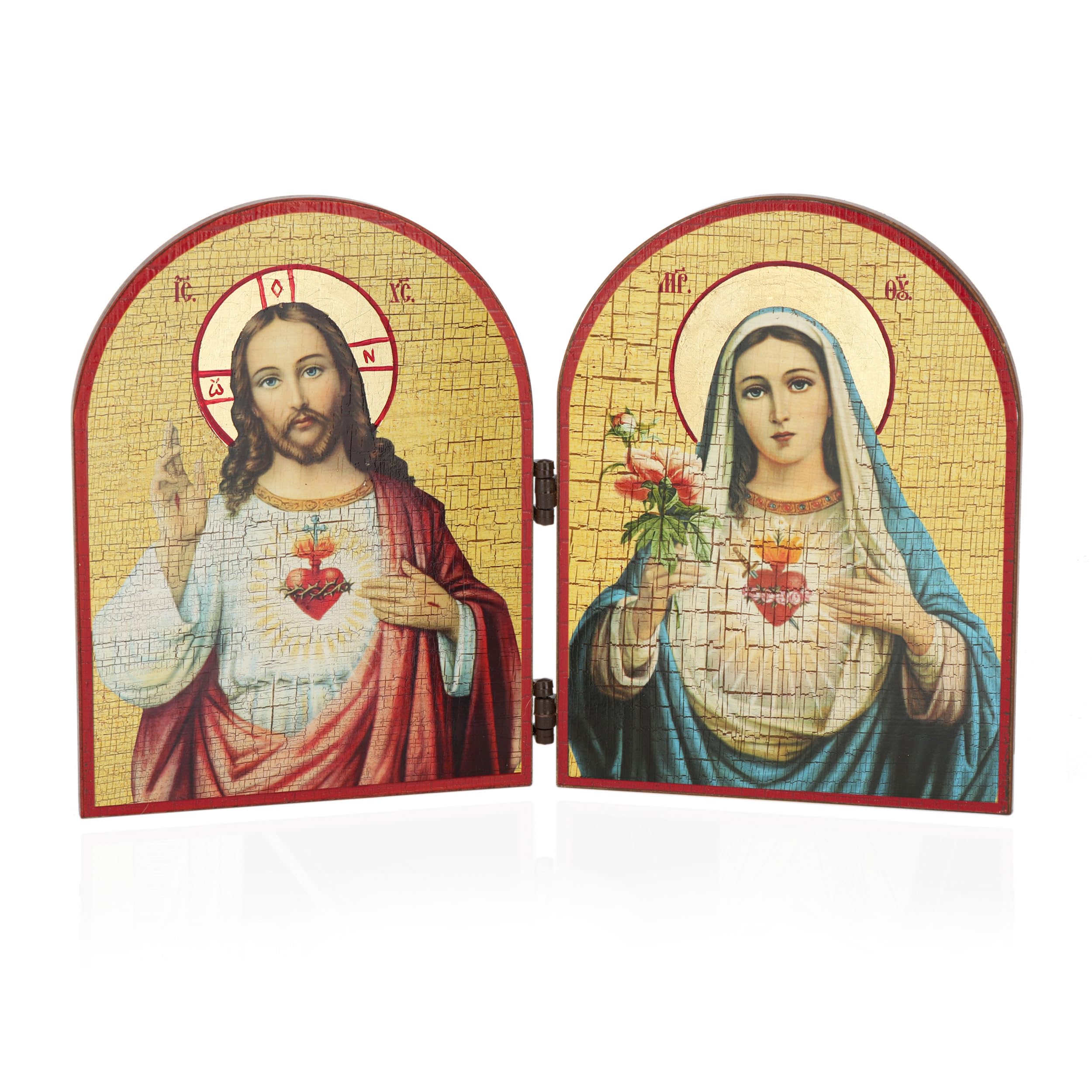 NKlaus Religious Icons Diptychon Herzen Jesu Mariä Holz