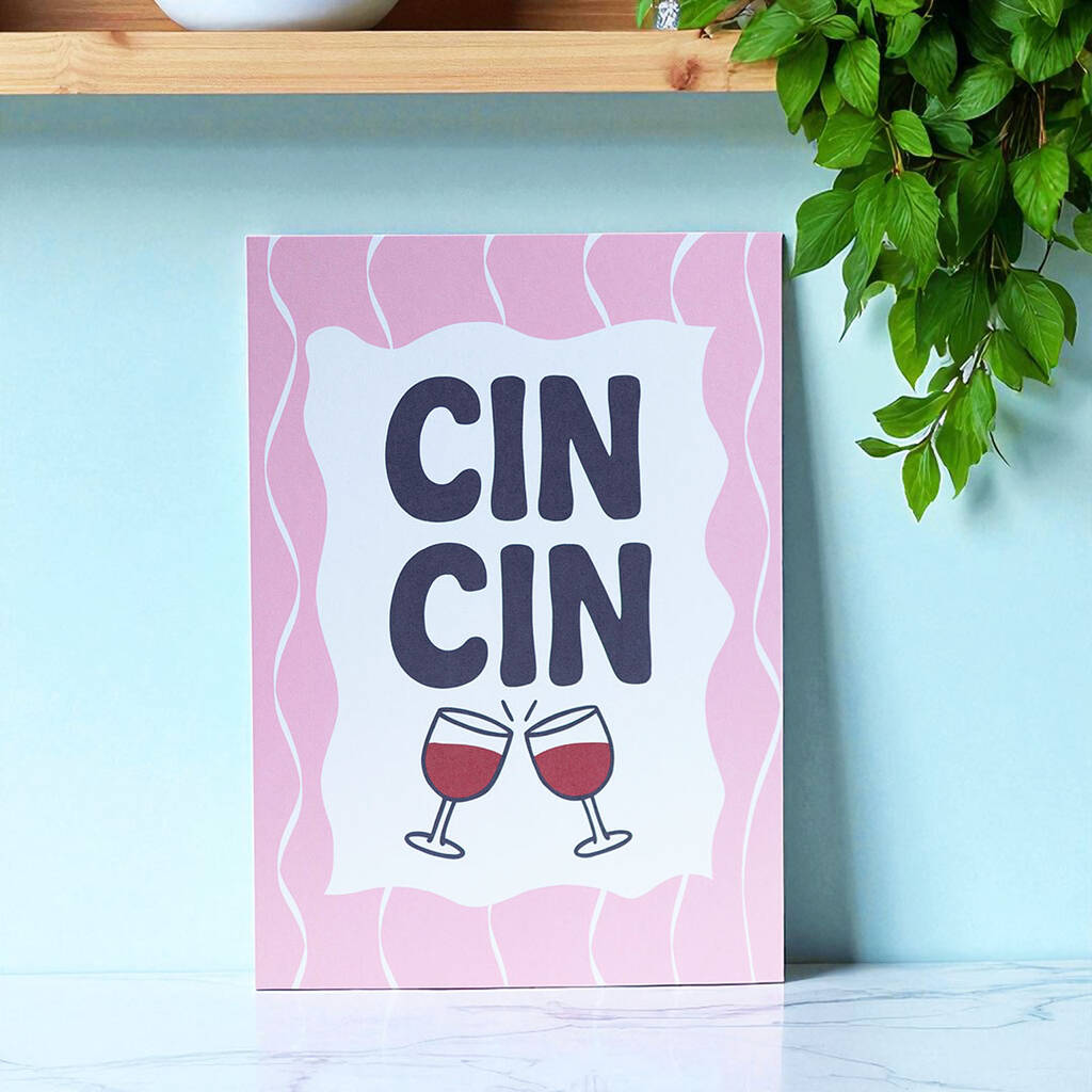 Joy by Corrine Smith Cin Cin Wine Cheers Pink Kunstdruck A5