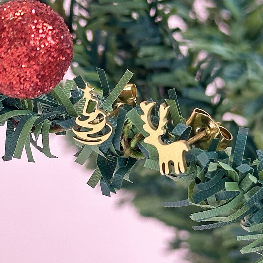 Joy Earrings Christmas Tree Reindeer Ohrstecker Gold 0,8cm