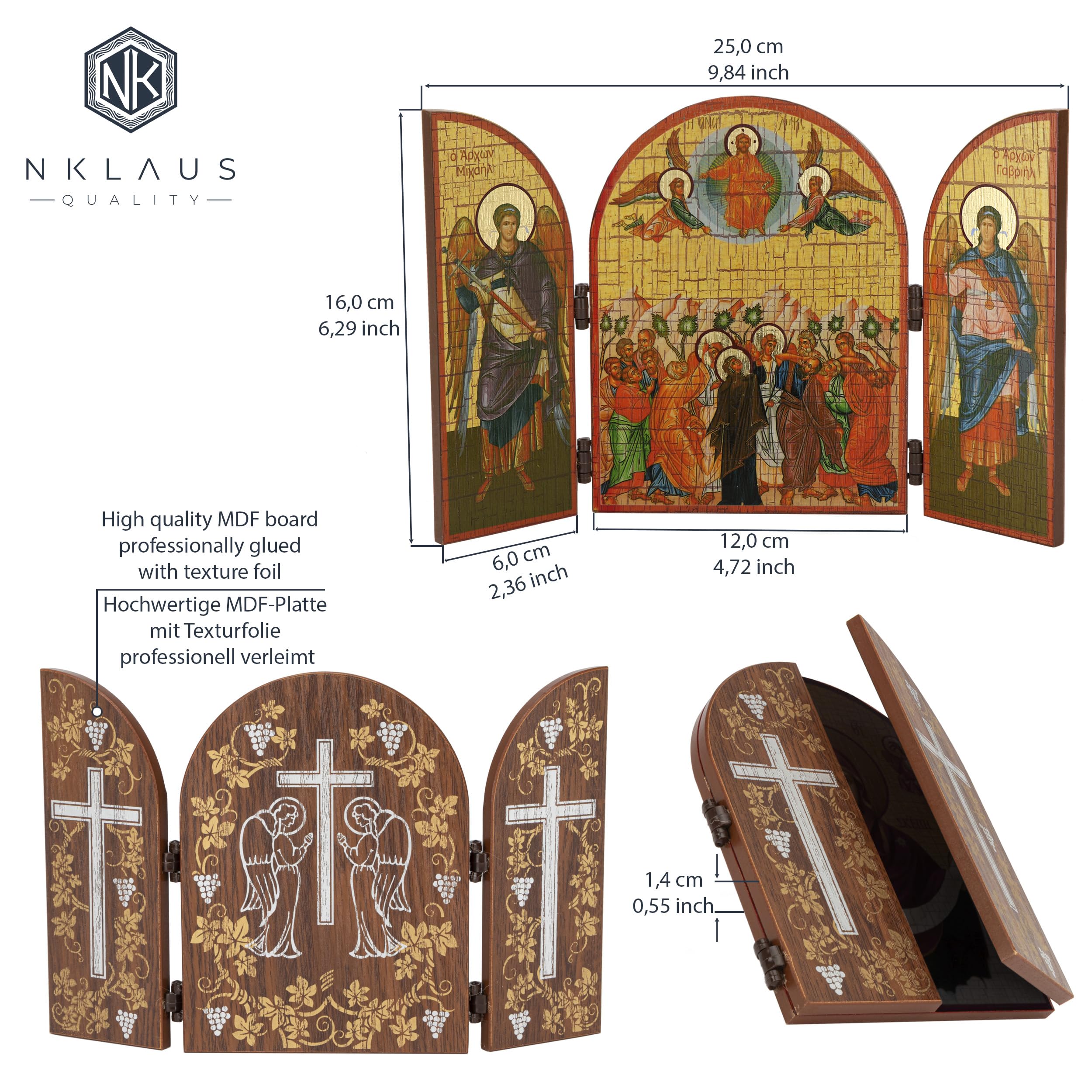 NKlaus Christi Himmelfahrt Triptychon Ikone Holz 25x16cm