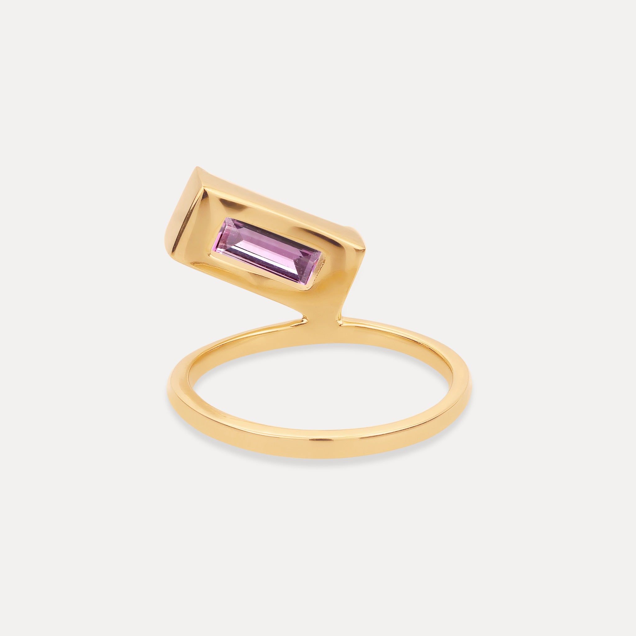Stilnest Amethyst Balance Baguette Ring 24k Gold Vermeil