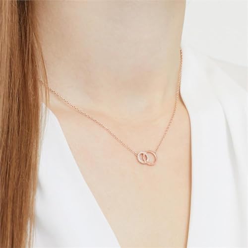 JEWLIX Ketten mit Anhänger Kreise Damenkette Roségold Zirkonia
