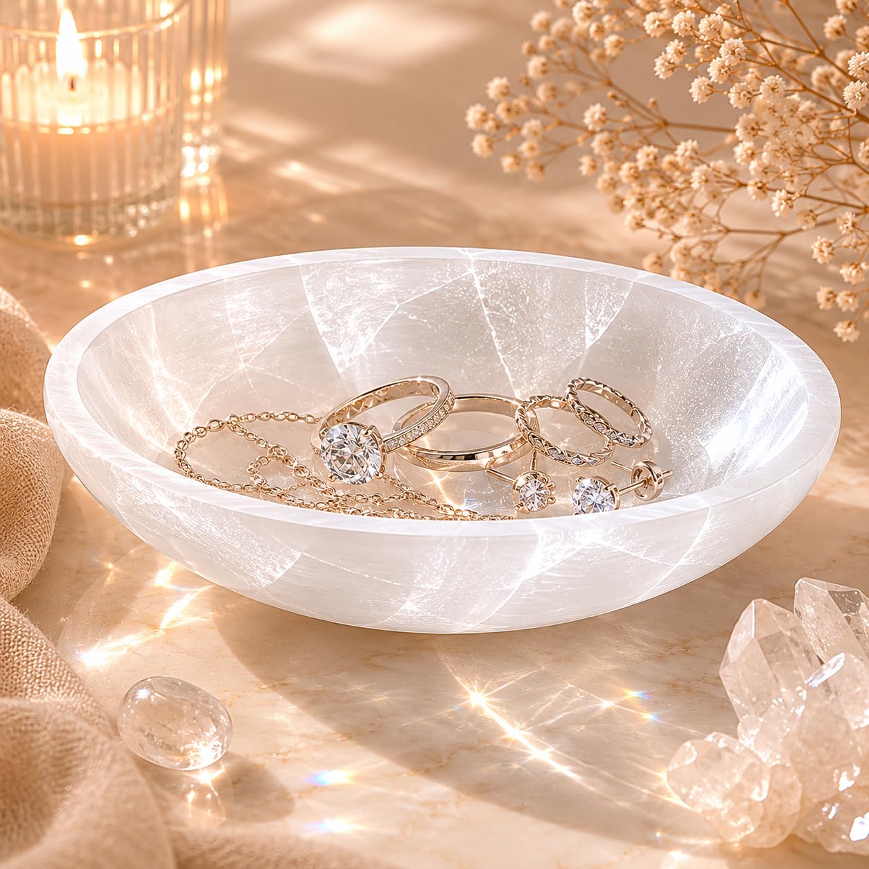 NKlaus Healing Crystals Selenit-Schale oval 15,5cm Reinigung
