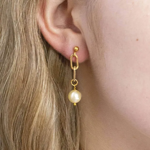 Joy Earrings Pearl Chain Ohrringe Gold Perle Swarovski