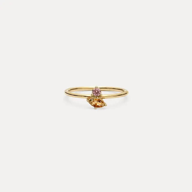 Stilnest Joy Solitär Ring 585 Gold Citrin Turmalin