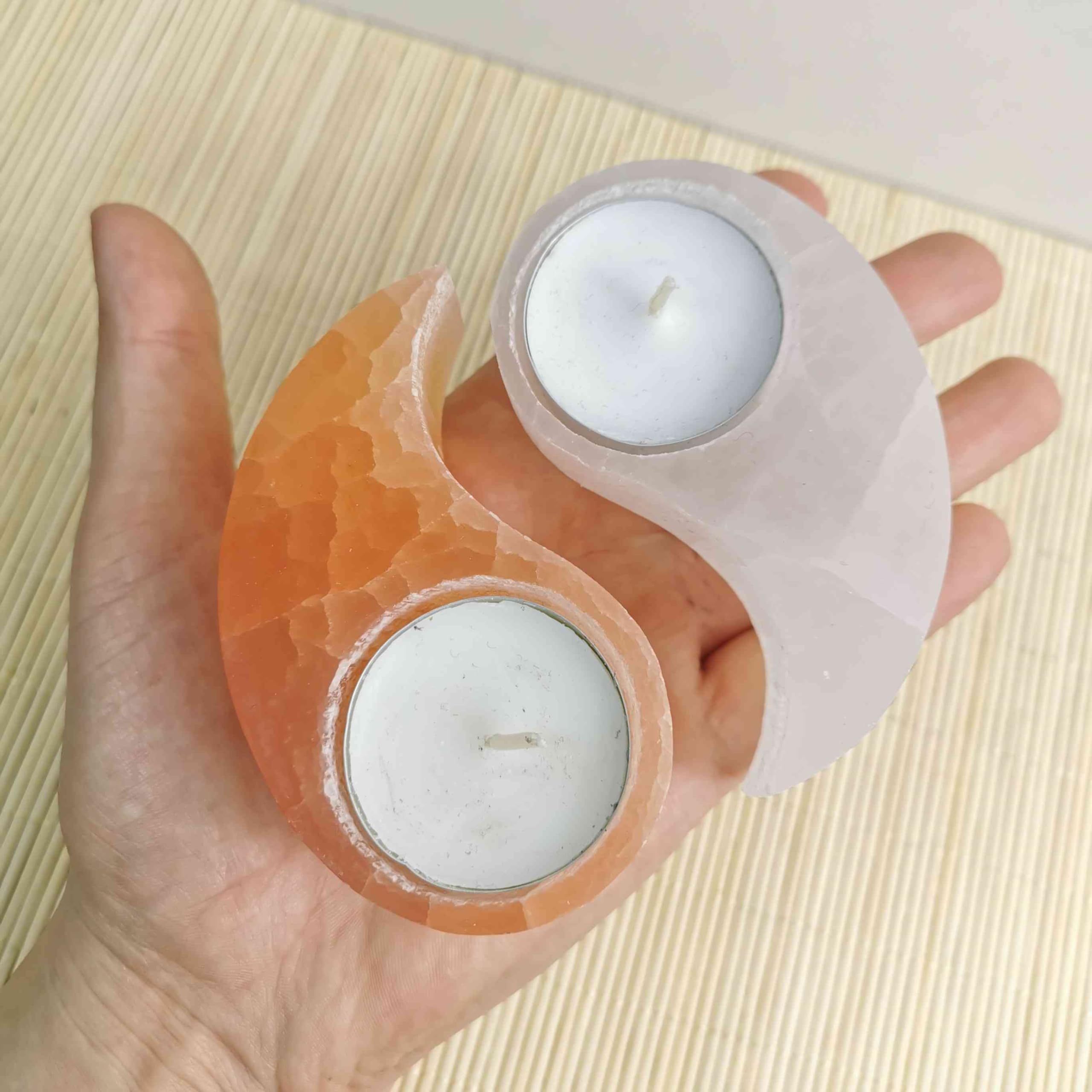 NKlaus Healing Crystals Yin-Yang Teelichthalter Selenit 1 Stück