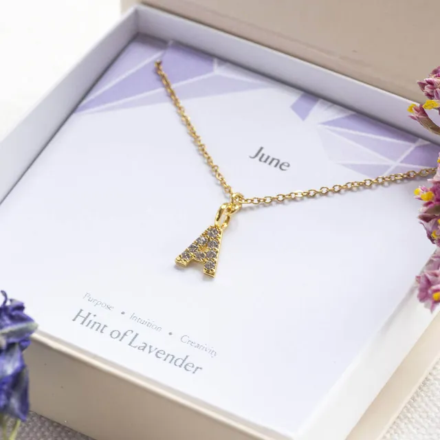 Joy by Corrine Smith June Birthstone Initial Halskette Gold Hell-Amethyst
