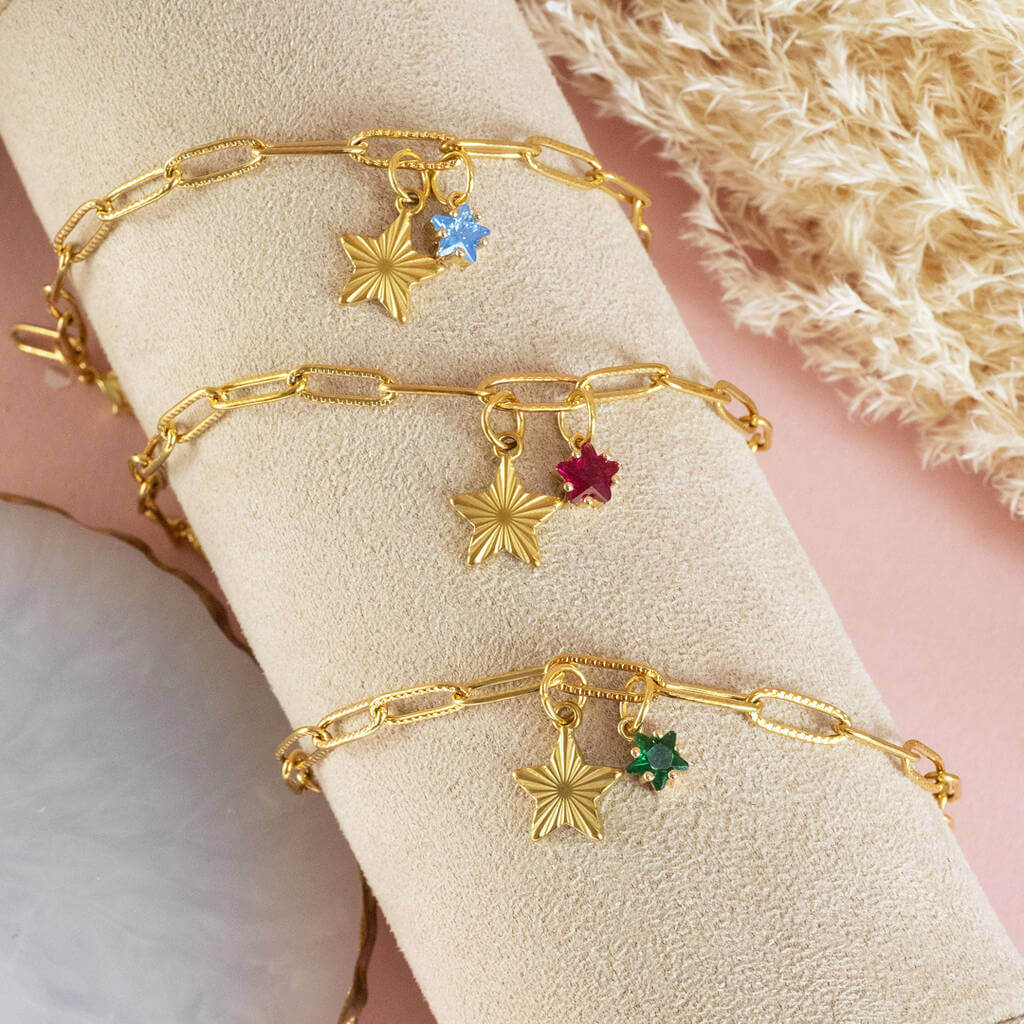 Joy by Corrine Smith Star Charm Armband Gold Geburtsstein Stern