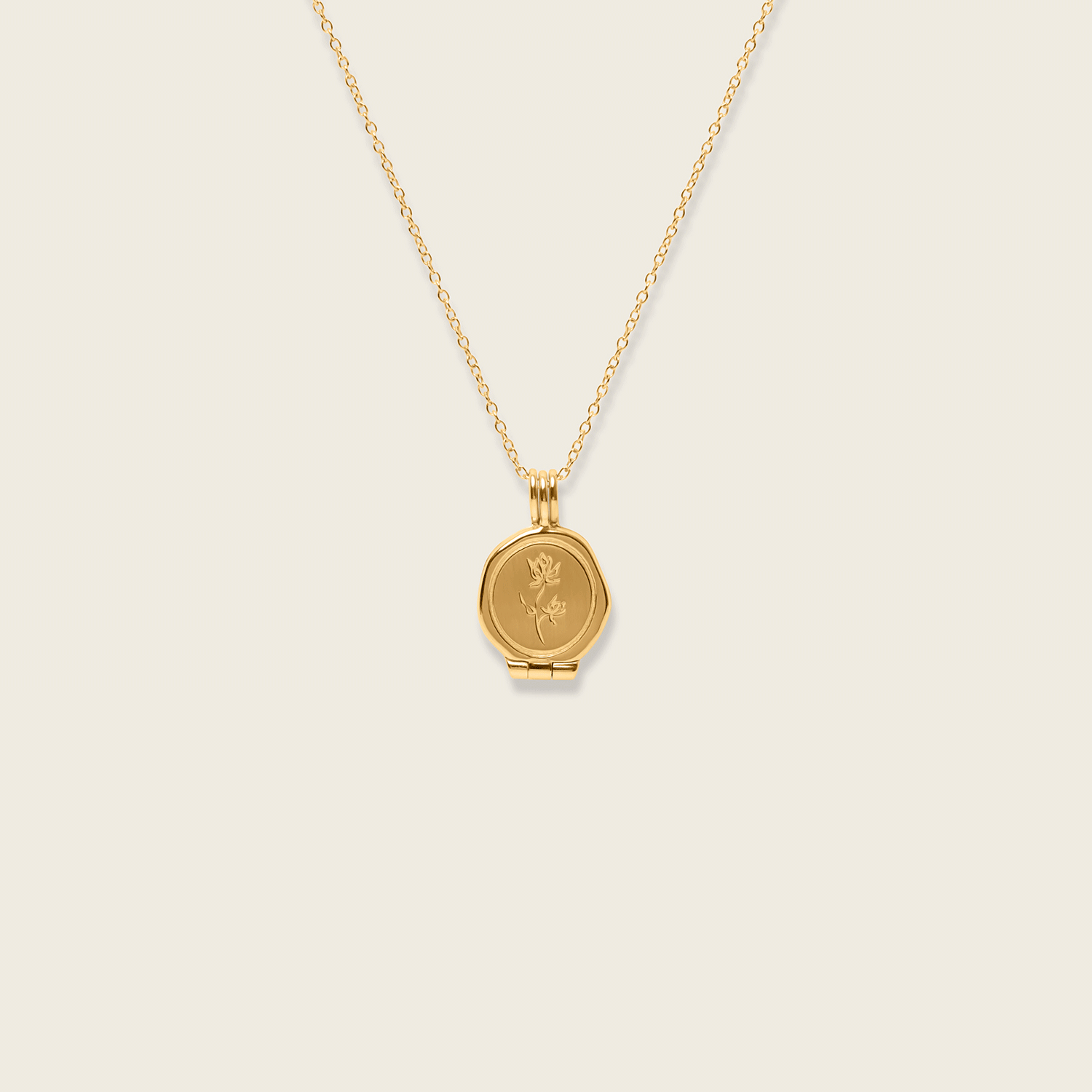 Stilnest Floral Seal Medaillon Kette Gold Vermeil 45 cm
