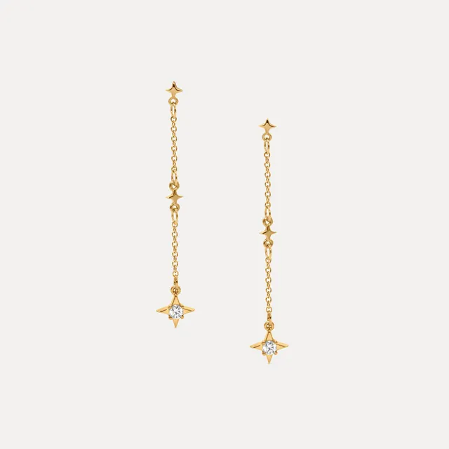 Stilnest Stella Star Ohrhänger Weißer Saphir 24k Gold Vermeil