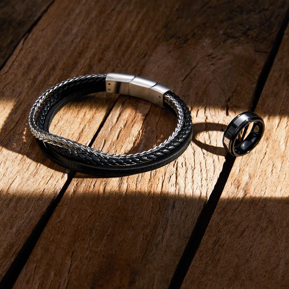 JEWLIX ID-Armband Kunstleder Edelstahl schwarz