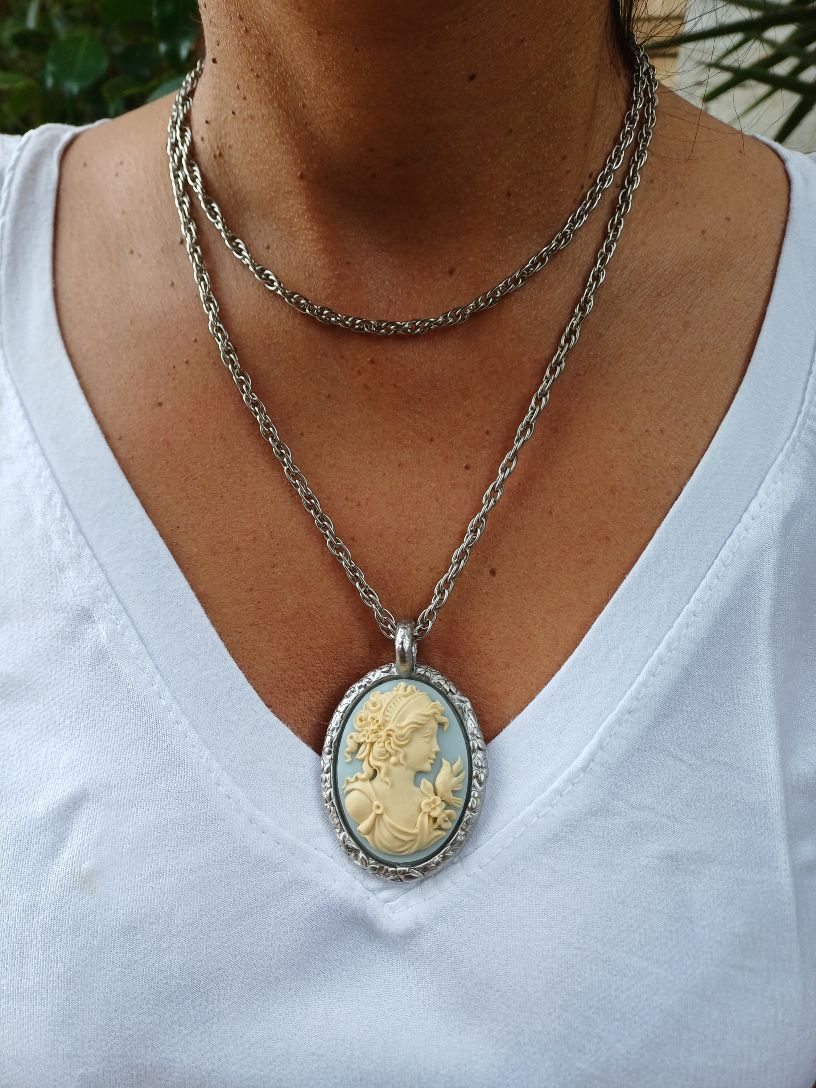 Alevá Bijoux Cammei Cammeo Anhänger Silber Hellblau