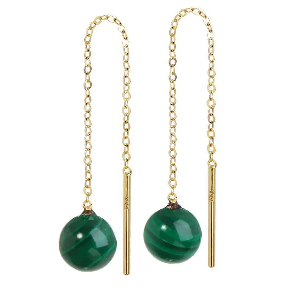NKlaus Jewellery Durchzieher-Ohrringe 333 Gold Malachit 6 mm
