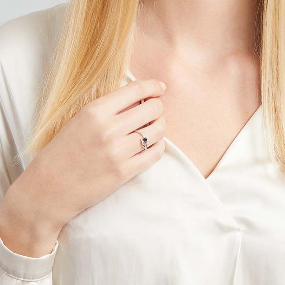 JEWLIX Ring 585er Weißgold mit 5 Diamanten und Saphir