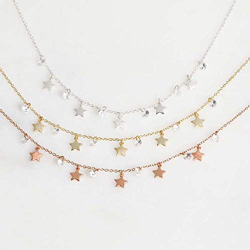 JEWLIX Sterne Kette 925 Silber Zirkonia Rosé Halskette