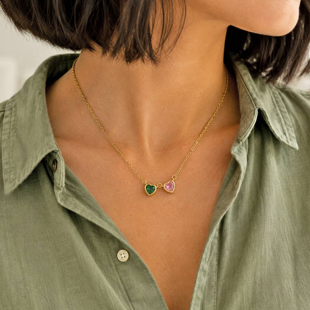 Joy by Corrine Smith Double Birthstone Herz Halskette Gold