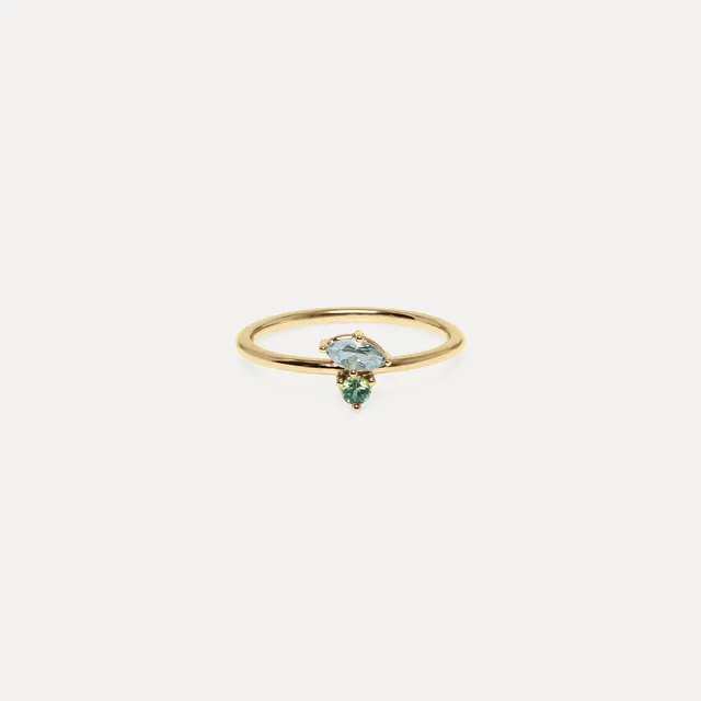 Stilnest Aquamarin Grüner Saphir Joy Solitär Ring 14K Gr.56