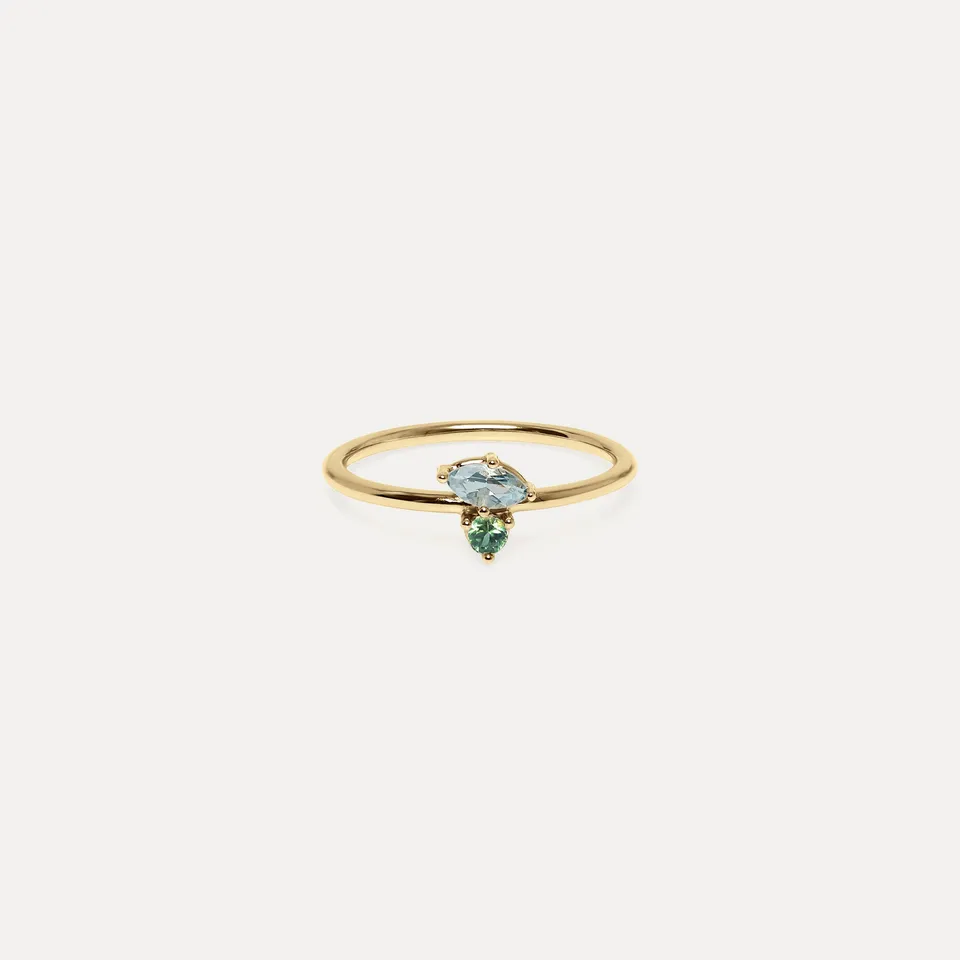 Stilnest Aquamarin Grüner Saphir Joy Solitär Ring 14K Gr.56