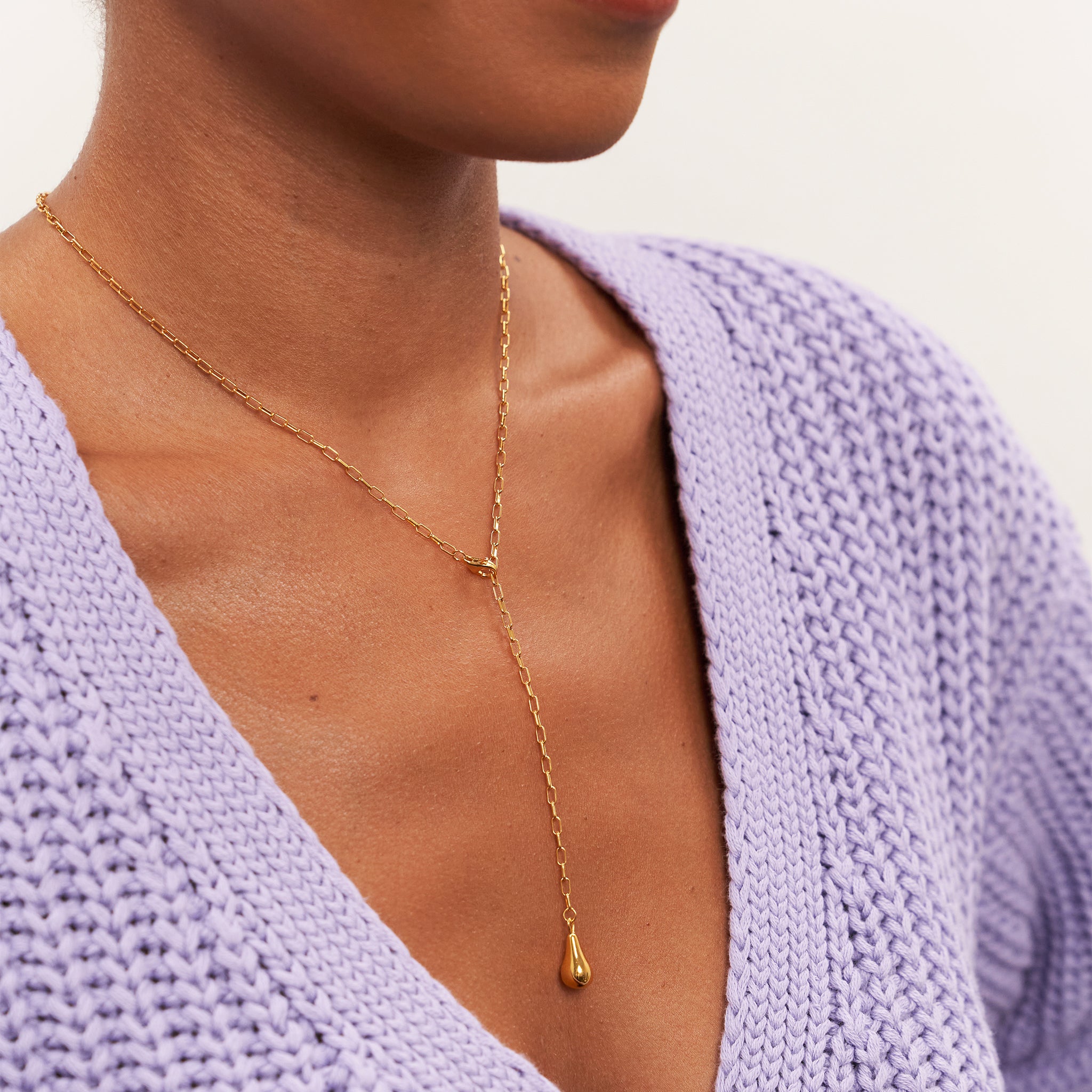 Stilnest Eden Pear Lariat Halskette Gold Vermeil 50cm Birne