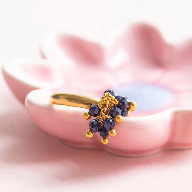 Joy by Corrine Smith Blue Sandstone Cocktail Ring Gold verstellbar