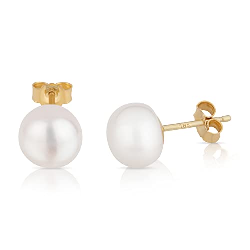 NKlaus JEWELLERY Perlen Ohrstecker 585 Gelbgold 8mm Süßwasser
