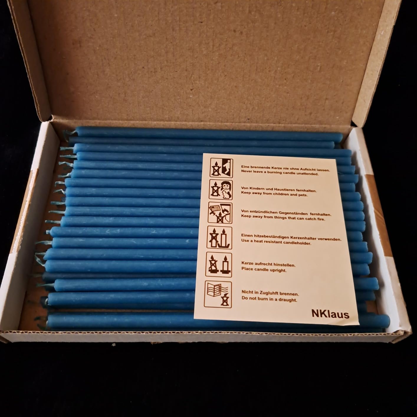 NKlaus Stabkerzen hellblau 16 cm 50 Stück Paraffin