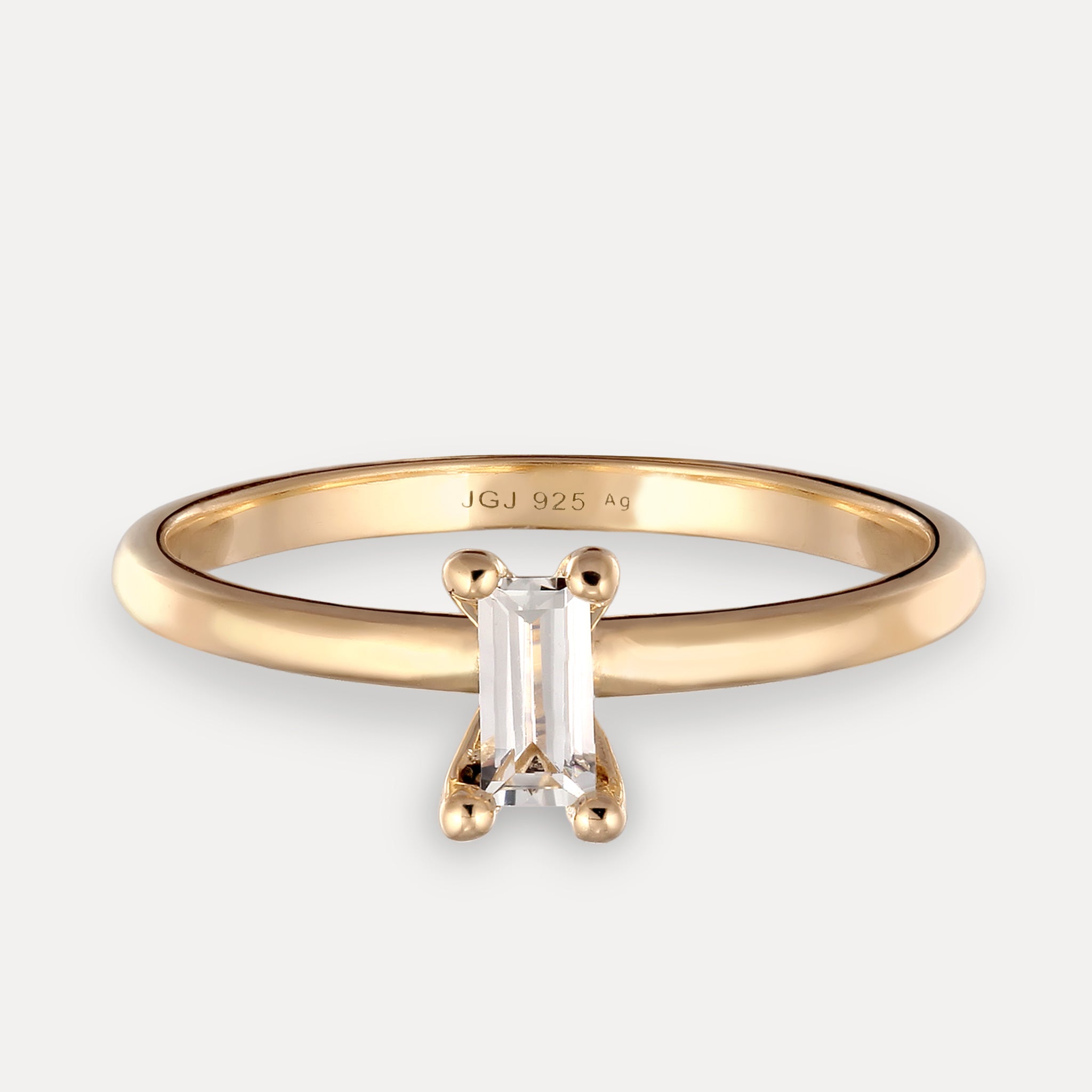 Stilnest Baguette Solitär Ring weiß Gold Vermeil 52