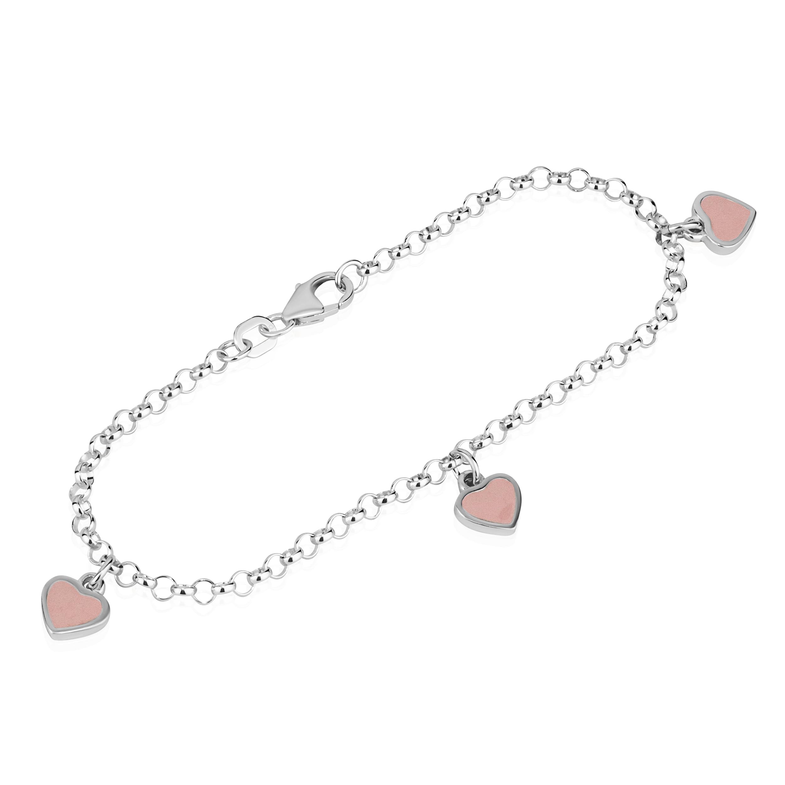 NKlaus Jewellery Armband 925 Silber 3 Herzen Rosa 16cm Damen