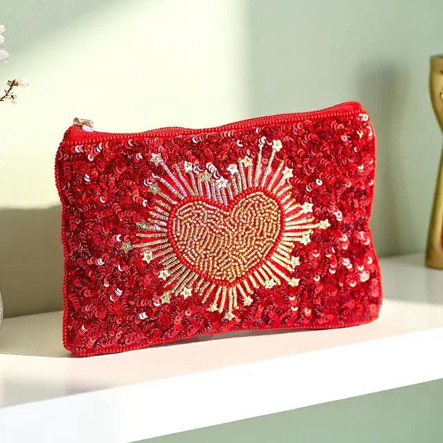 Joy by Corrine Smith Herz Beutel Rot Pailletten Initiale Gold