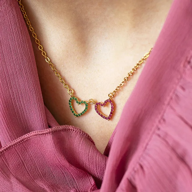 Joy by Corrine Smith Double Heart Geburtsstein Halskette Gold Doppelherz