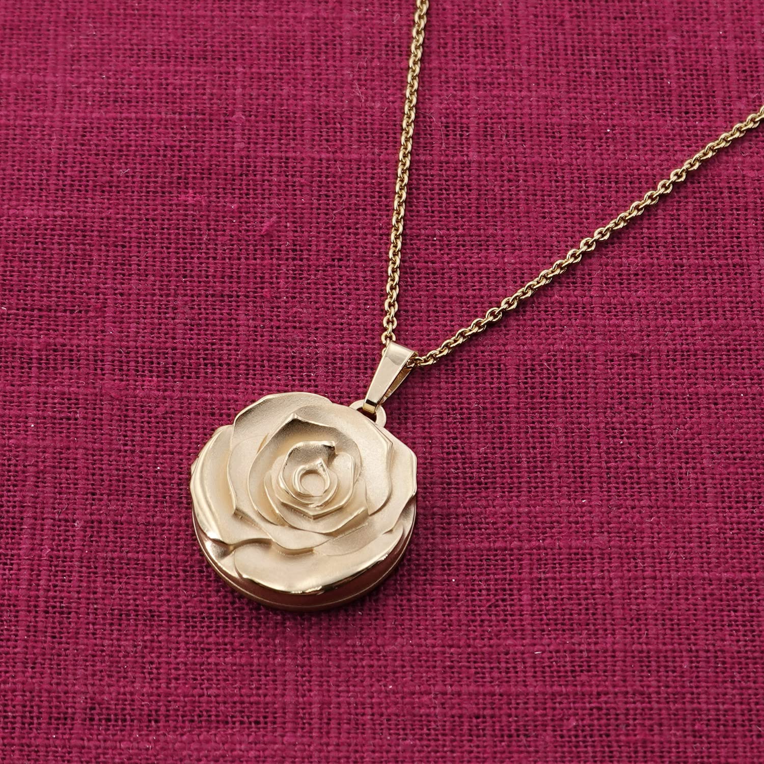 trendor 15068 Rosen-Medaillon Halskette Gold auf Silber 45 cm