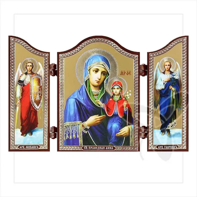 NKlaus Religious Icons Triptychon Heilige Anna Gold Silber