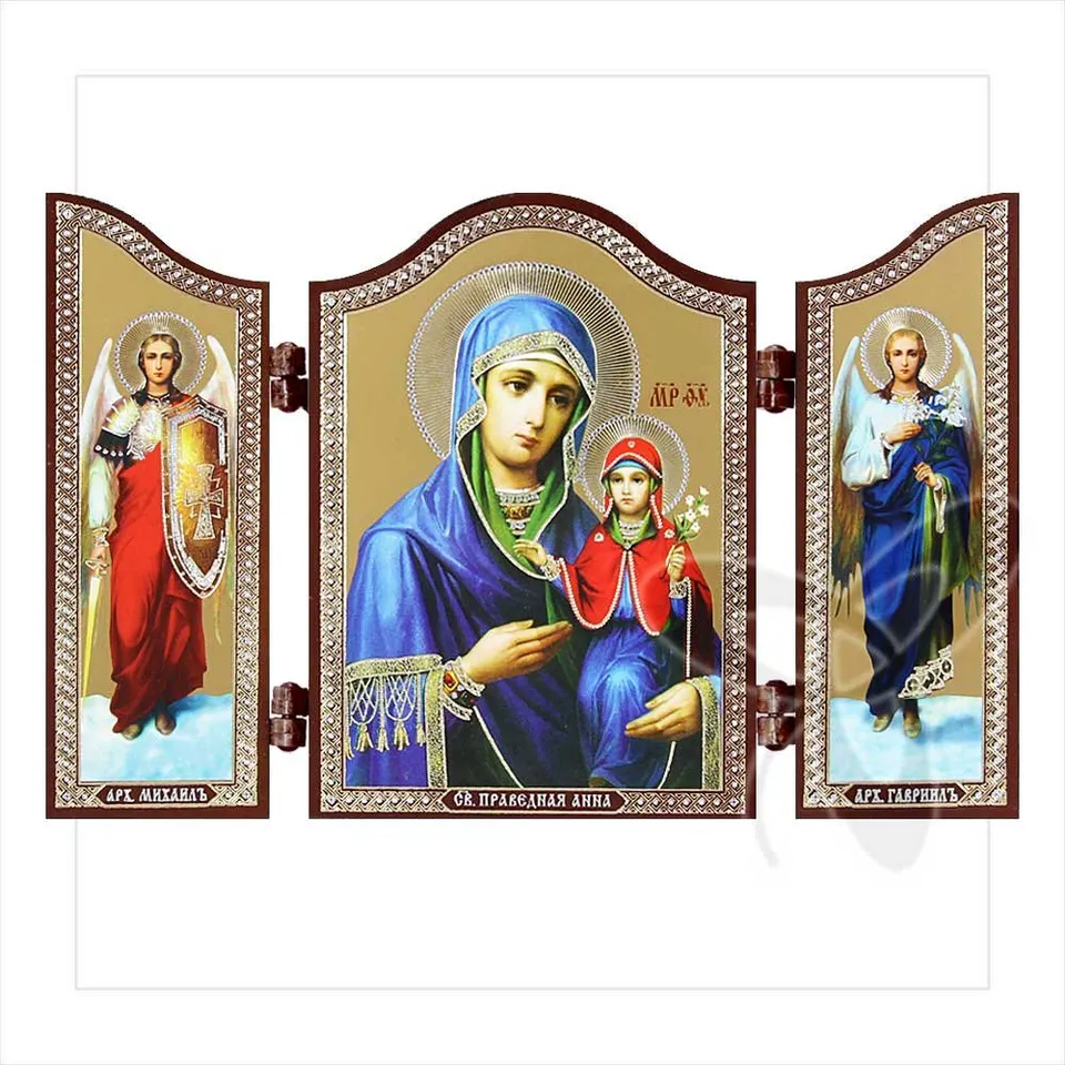 NKlaus Religious Icons Triptychon Heilige Anna Gold Silber