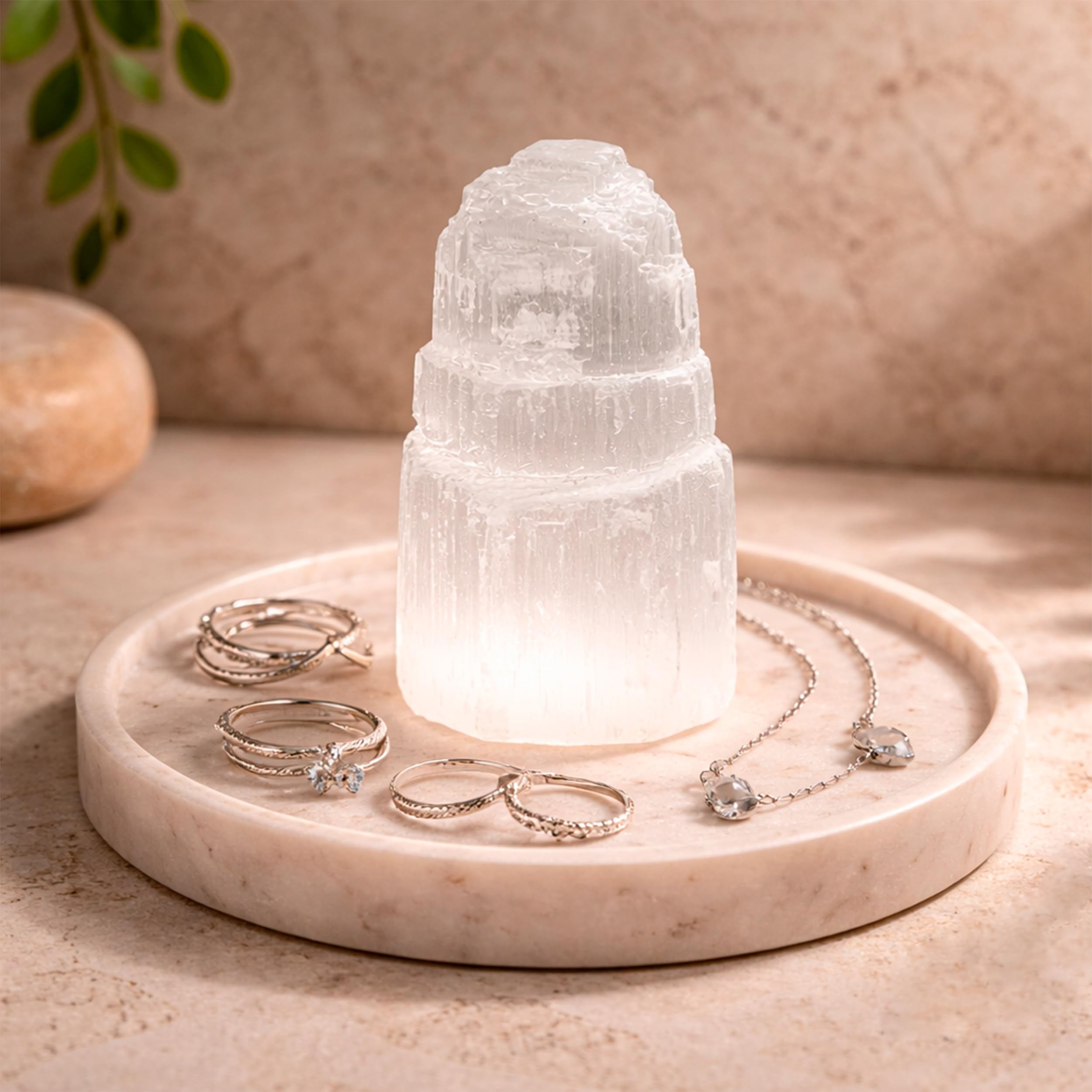 NKlaus Healing Crystals Selenit Turm Eisberg 6 cm 1 Stück weiß