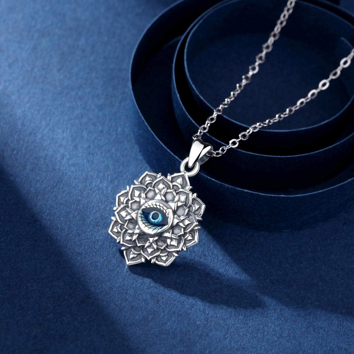 Eudora Harmony Bola Evil Eye Halskette Silber blau 45 cm