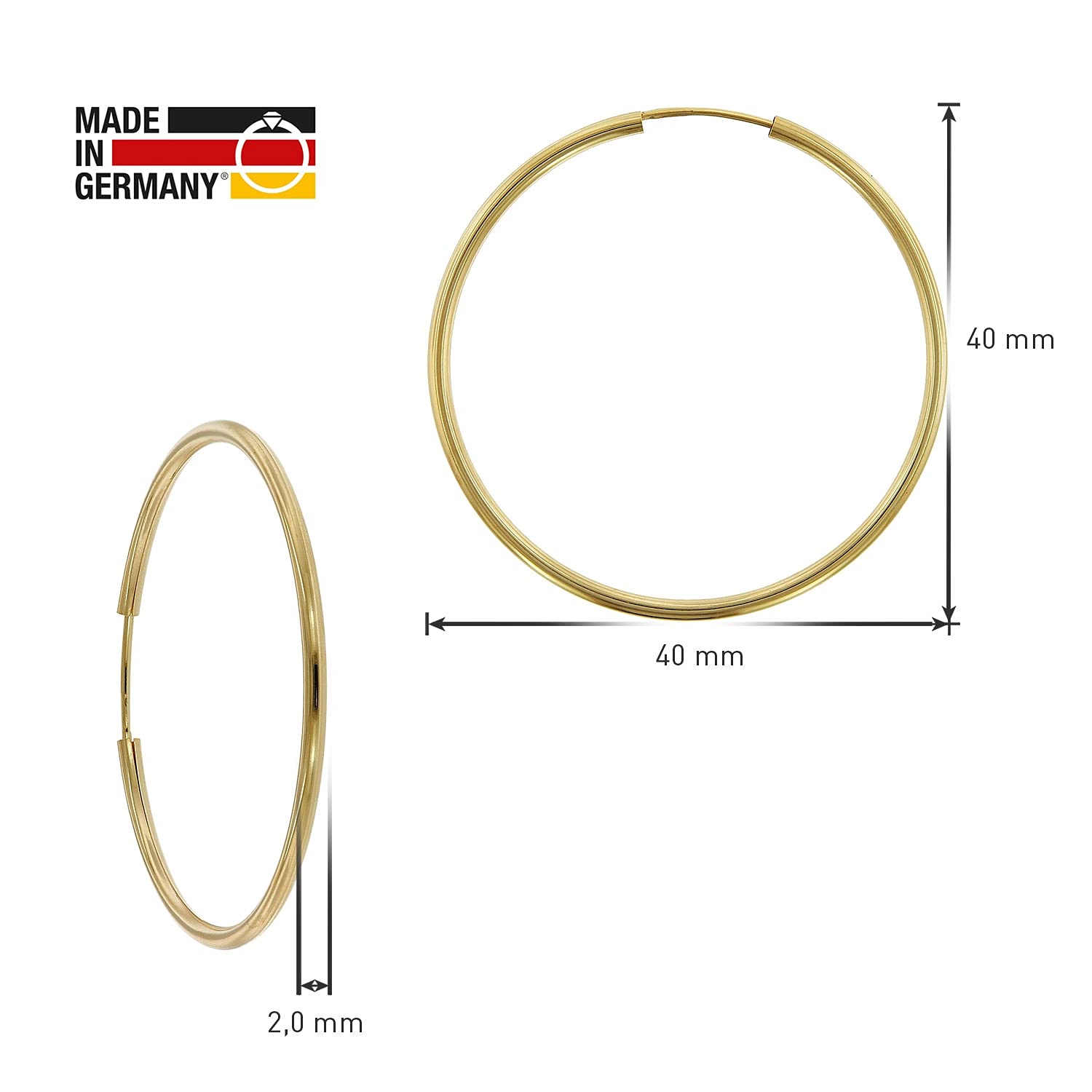 trendor 51171 Creolen Gold 333 40 mm Ohrringe 2 mm