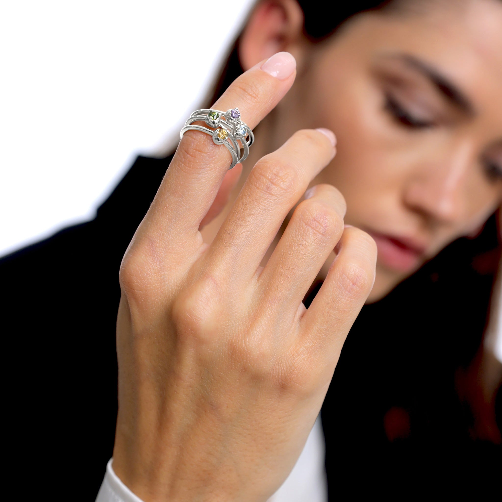 Stilnest Mini Birthstone Ring 925 Silber Geburtsstein Solitär
