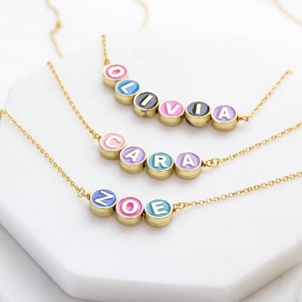 Joy by Corrine Smith Enamel Disc Name Halskette Gold Buchstaben